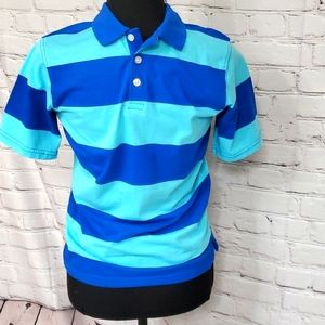 Light blue and royal blue striped polo short sleeve shirt